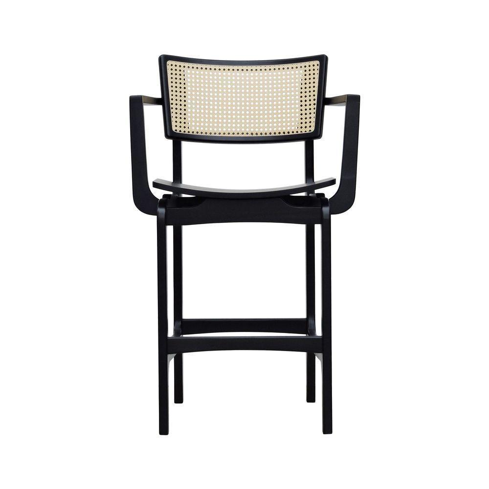 Banqueta Alta Bistrô Apollo Com Braços Encosto Telinha Natural E Assento Anatômico - Preto Madeira - 9