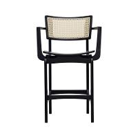 Banqueta Alta Bistrô Apollo Com Braços Encosto Telinha Natural E Assento Anatômico - Preto Madeira - 9