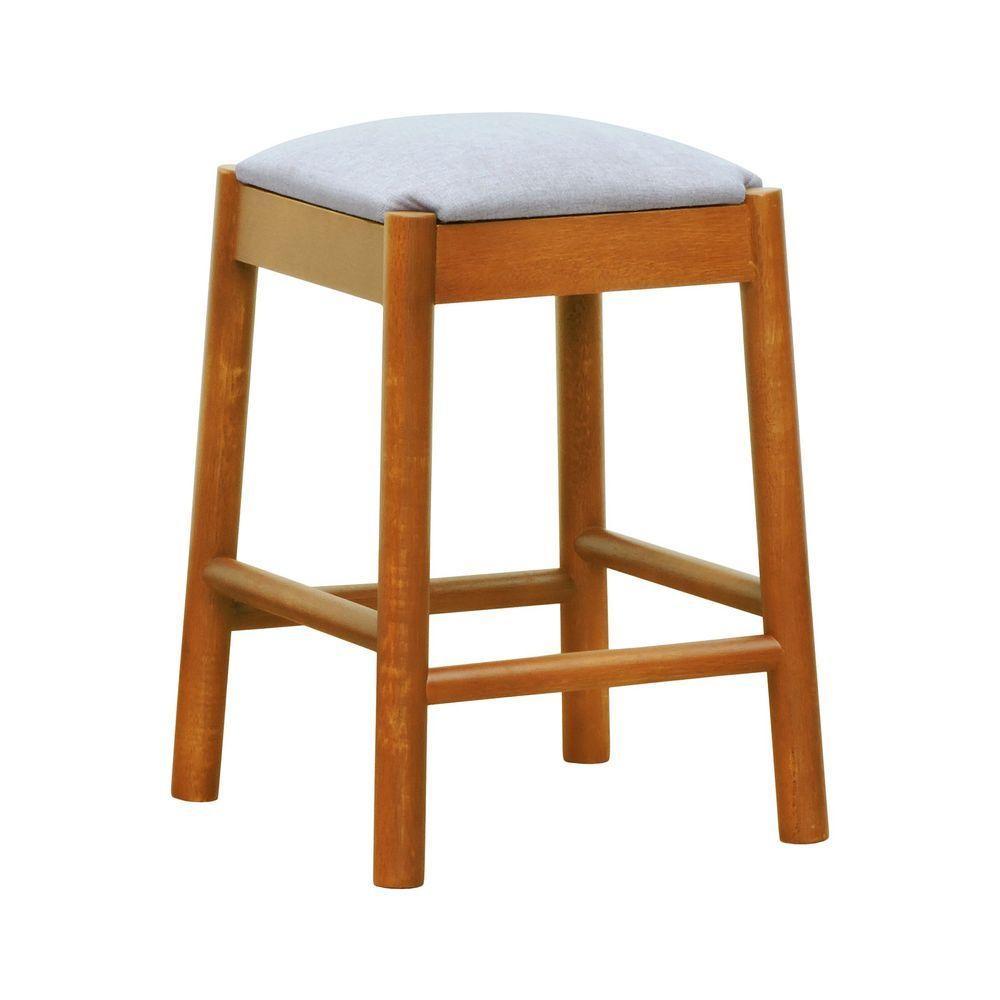 Banco Baixo Amber Madeira Maciça - Amêndoa Assento Estofado Linho Bege Mescla Impermeável - 1