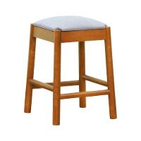 Banco Baixo Amber Madeira Maciça - Amêndoa Assento Estofado Linho Bege Mescla Impermeável - 1