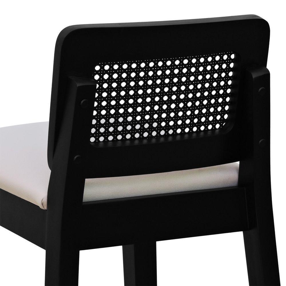 Banqueta Média Gabi Madeira Maciça Telinha - Preto Assento Estofado Linho Bege - 2