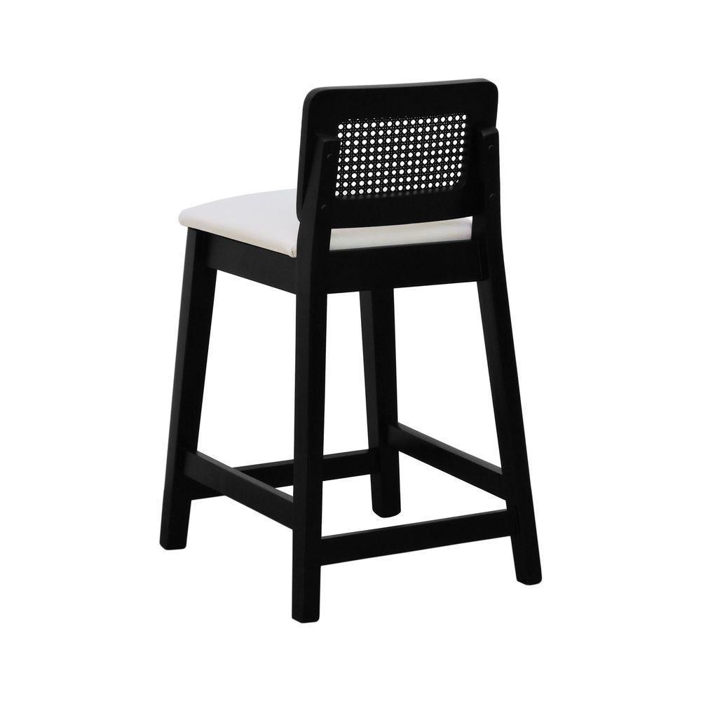 Banqueta Média Gabi Madeira Maciça Telinha - Preto Assento Estofado Linho Bege - 4