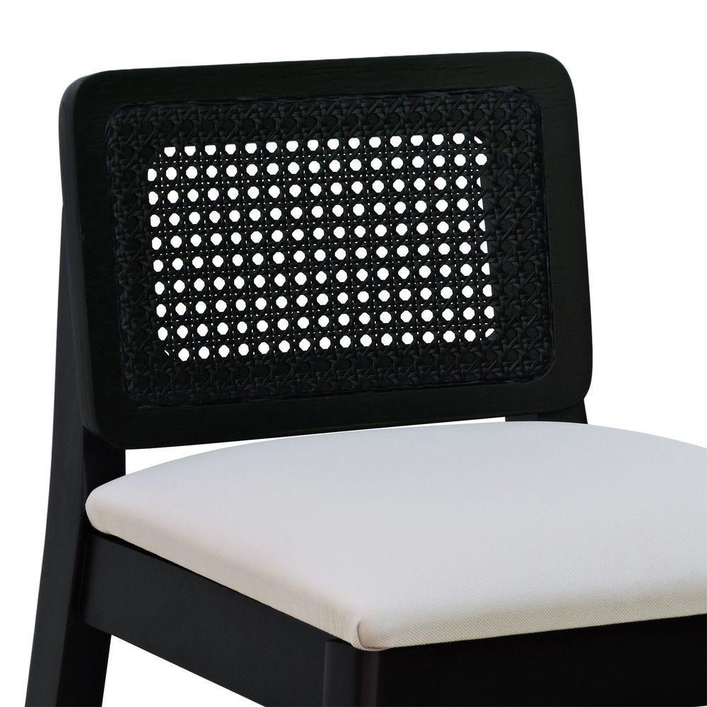 Banqueta Média Gabi Madeira Maciça Telinha - Preto Assento Estofado Linho Bege - 5