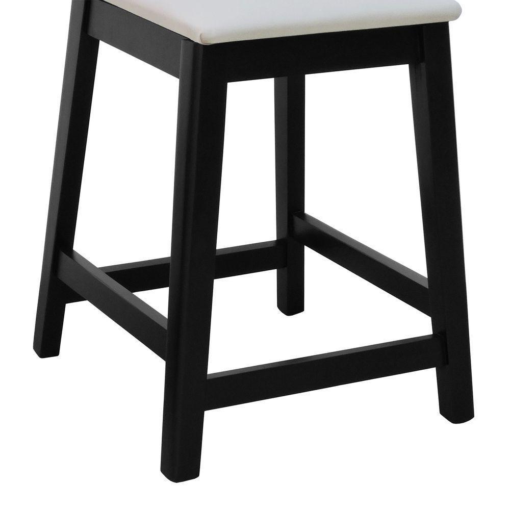 Banqueta Média Gabi Madeira Maciça Telinha - Preto Assento Estofado Linho Bege - 6