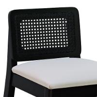 Banqueta Média Gabi Madeira Maciça Telinha - Preto Assento Estofado Linho Bege - 5