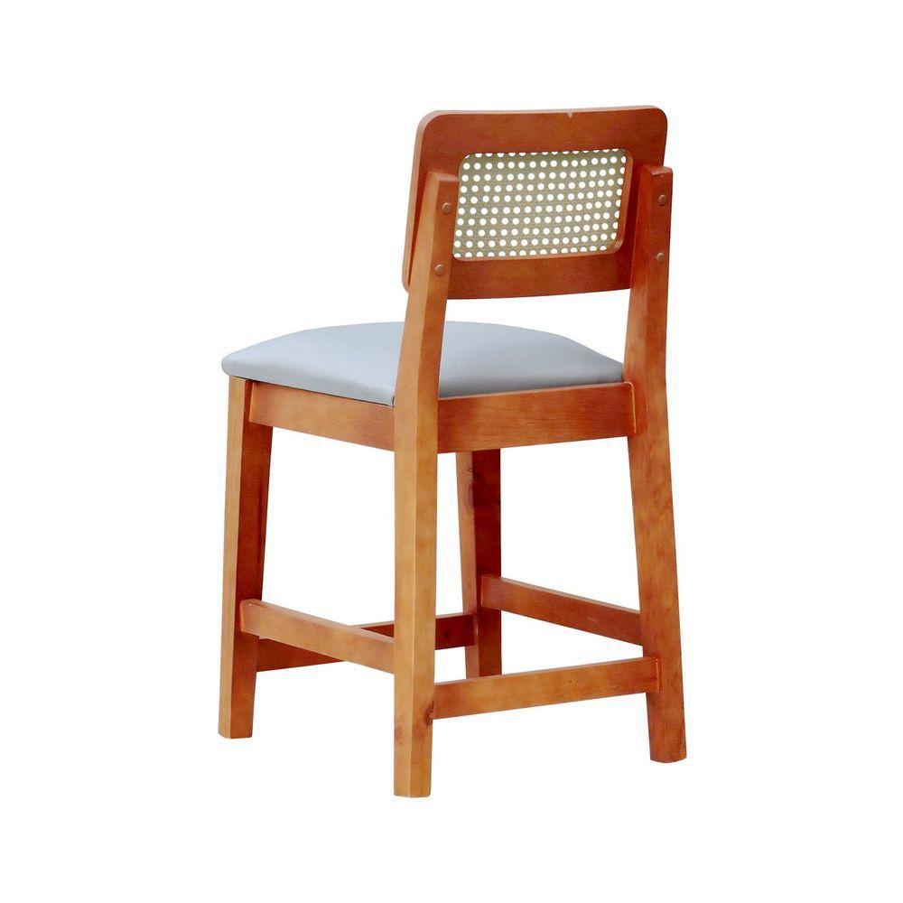 Banqueta Baixa-cadeira Gabi Madeira Maciça Encosto Telinha - Amêndoa Assento Estofado Linho Bege - 4