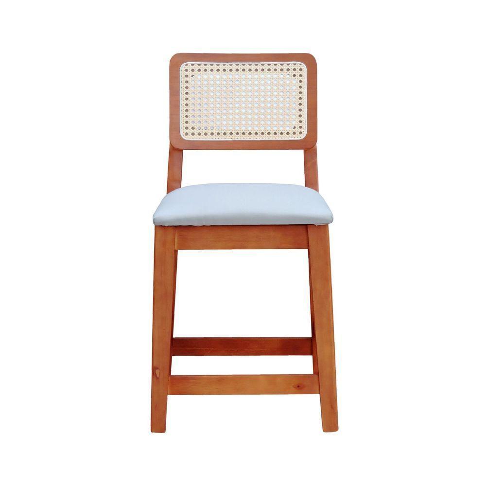 Banqueta Baixa-cadeira Gabi Madeira Maciça Encosto Telinha - Amêndoa Assento Estofado Linho Bege - 5