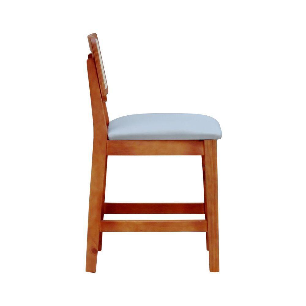 Banqueta Baixa-cadeira Gabi Madeira Maciça Encosto Telinha - Amêndoa Assento Estofado Linho Bege - 6