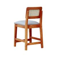 Banqueta Baixa-cadeira Gabi Madeira Maciça Encosto Telinha - Amêndoa Assento Estofado Linho Bege