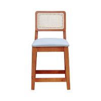 Banqueta Baixa-cadeira Gabi Madeira Maciça Encosto Telinha - Amêndoa Assento Estofado Linho Bege - 5