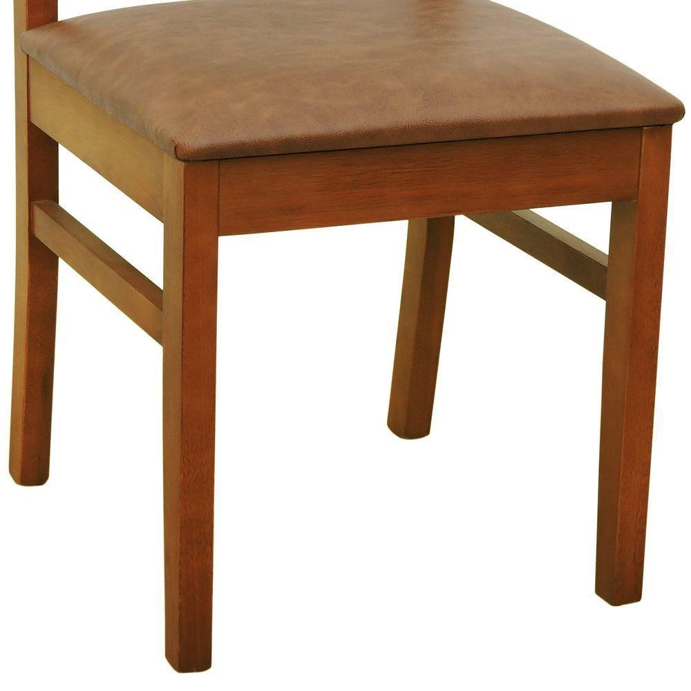 Cadeira Tiê Madeira Maciça Encosto Ripado - Amêndoa Assento Estofado Corano Marrom Mescla - 2