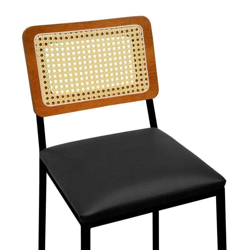 Banqueta Gabi Metal Encosto Anatômico Telinha Natural Assento Estofado - Preto-amêndoa Corano Preto - 2