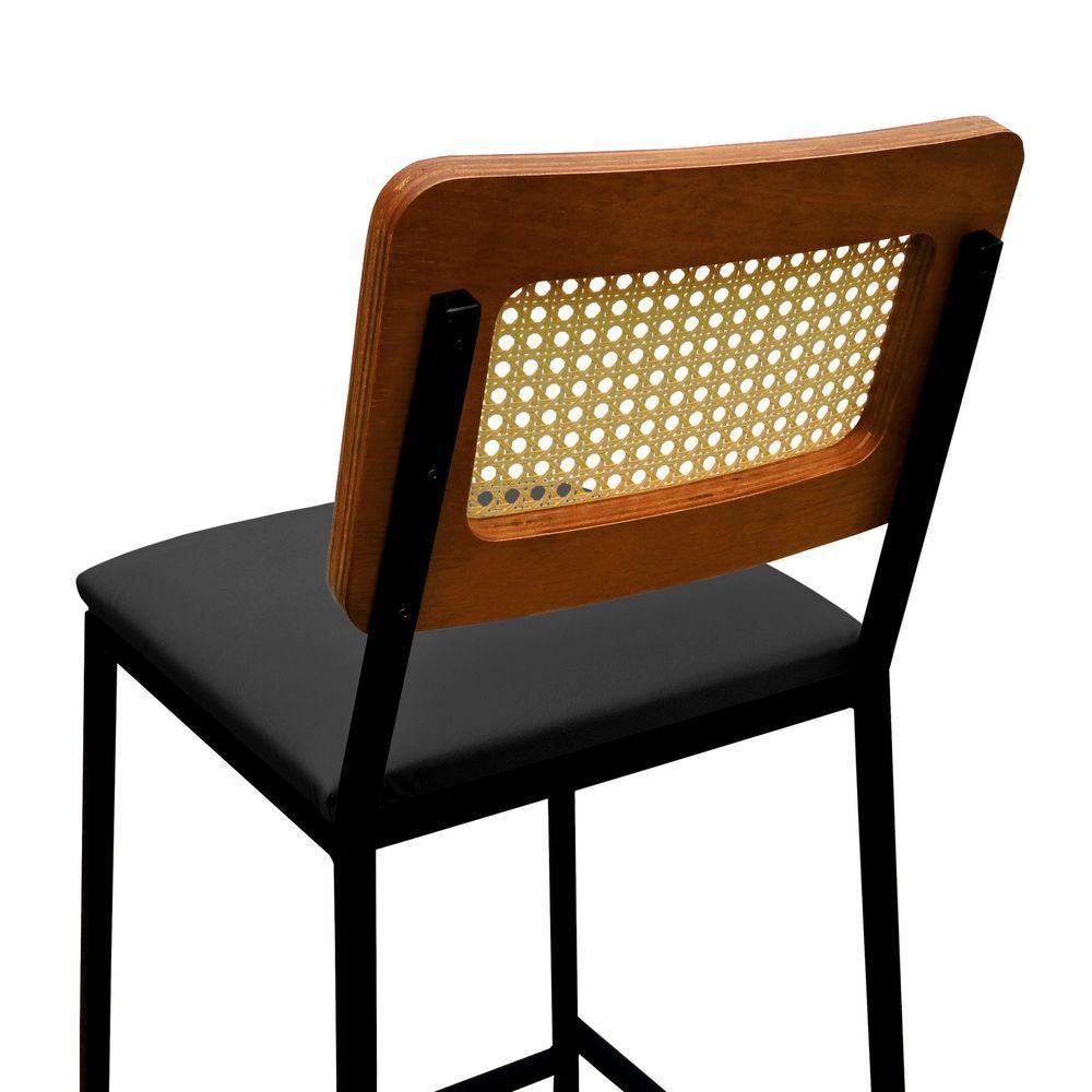 Banqueta Gabi Metal Encosto Anatômico Telinha Natural Assento Estofado - Preto-amêndoa Corano Preto - 3