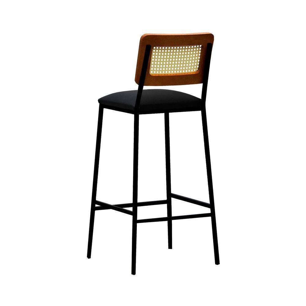 Banqueta Gabi Metal Encosto Anatômico Telinha Natural Assento Estofado - Preto-amêndoa Corano Preto - 6