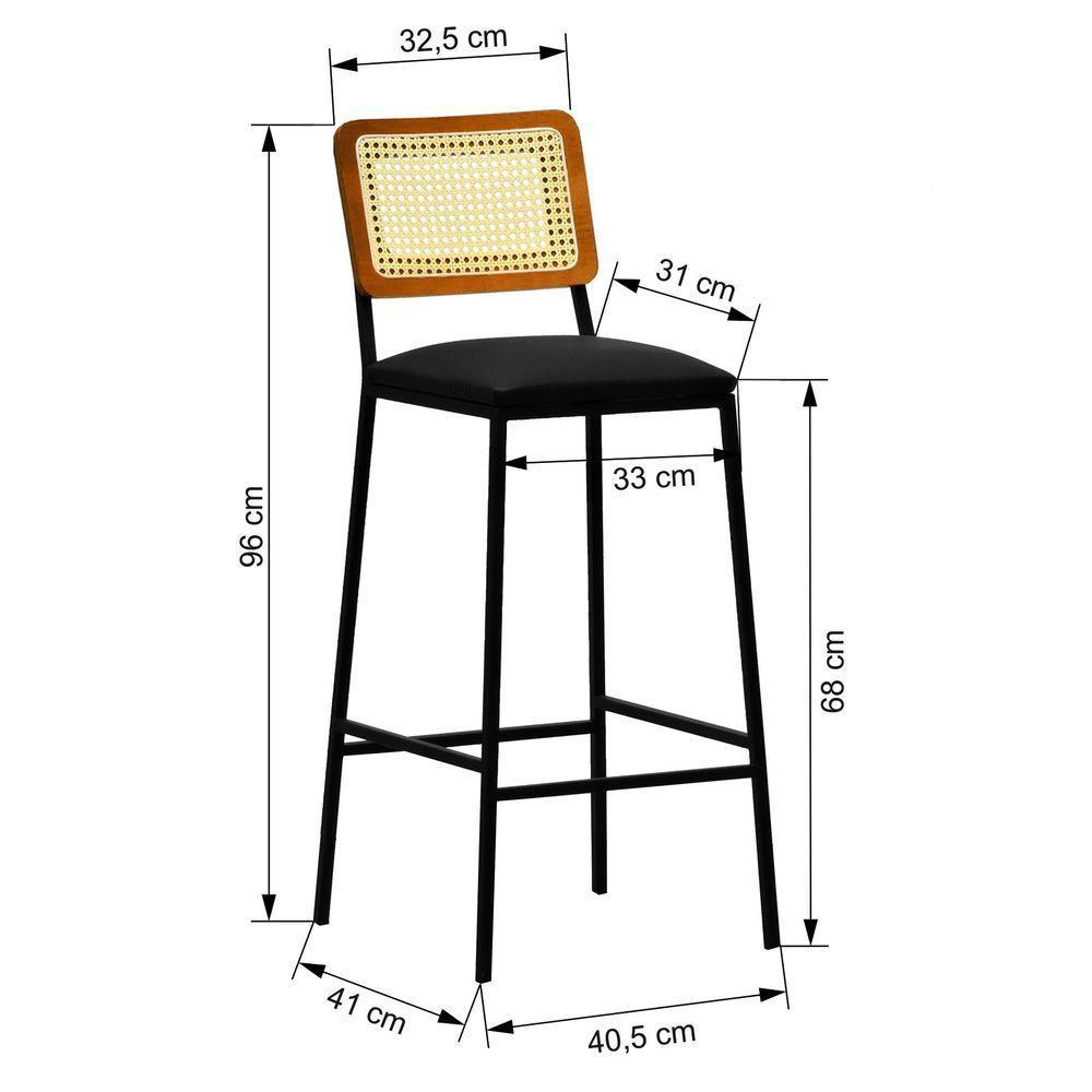 Banqueta Gabi Metal Encosto Anatômico Telinha Natural Assento Estofado - Preto-amêndoa Corano Preto - 8