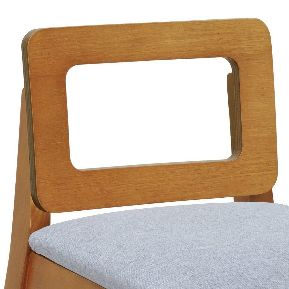 Banqueta Média River Madeira Maciça - Amêndoa Assento Estofado Linho Cinza Mescla Impermeável - 2