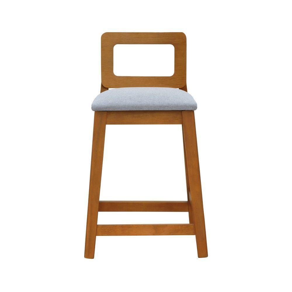 Banqueta Média River Madeira Maciça - Amêndoa Assento Estofado Linho Cinza Mescla Impermeável - 4