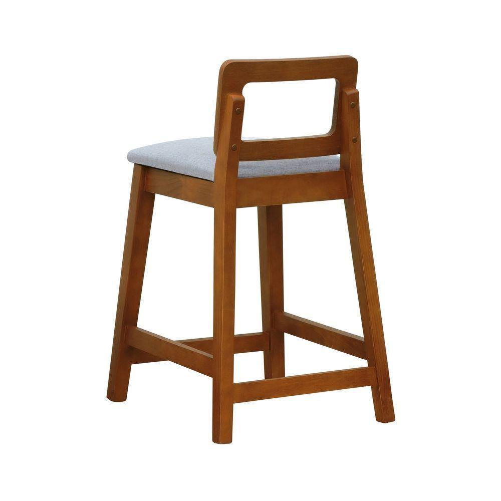 Banqueta Média River Madeira Maciça - Amêndoa Assento Estofado Linho Cinza Mescla Impermeável - 6