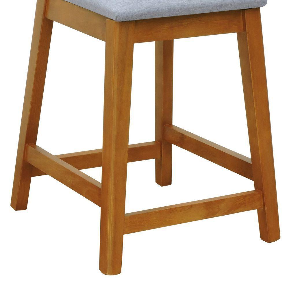 Banqueta Média River Madeira Maciça - Amêndoa Assento Estofado Linho Cinza Mescla Impermeável - 8