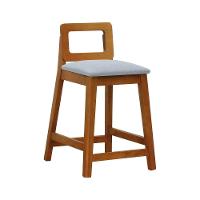 Banqueta Média River Madeira Maciça - Amêndoa Assento Estofado Linho Cinza Mescla Impermeável - 1