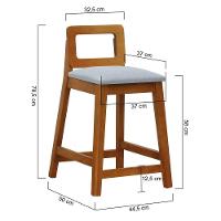 Banqueta Média River Madeira Maciça - Amêndoa Assento Estofado Linho Cinza Mescla Impermeável - 3