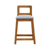 Banqueta Média River Madeira Maciça - Amêndoa Assento Estofado Linho Cinza Mescla Impermeável