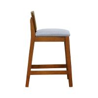 Banqueta Média River Madeira Maciça - Amêndoa Assento Estofado Linho Cinza Mescla Impermeável - 5