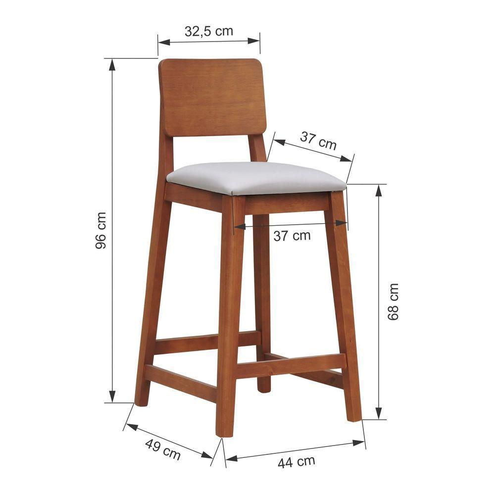 Banqueta Lyon Madeira Maciça Com Encosto Anatômico E Assento Estofado Com 68cm Altura - Amêndoa Linho Bege - 3