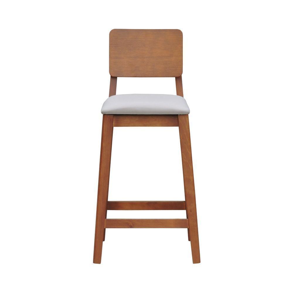 Banqueta Lyon Madeira Maciça Com Encosto Anatômico E Assento Estofado Com 68cm Altura - Amêndoa Linho Bege - 4