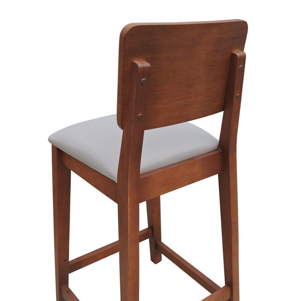 Banqueta Lyon Madeira Maciça Com Encosto Anatômico E Assento Estofado Com 68cm Altura - Amêndoa Linho Bege - 5