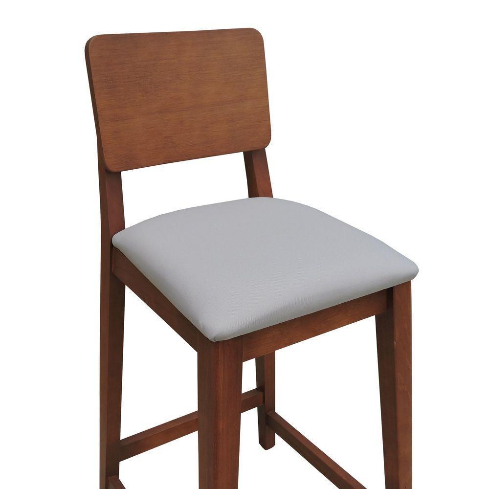 Banqueta Lyon Madeira Maciça Com Encosto Anatômico E Assento Estofado Com 68cm Altura - Amêndoa Linho Bege - 7