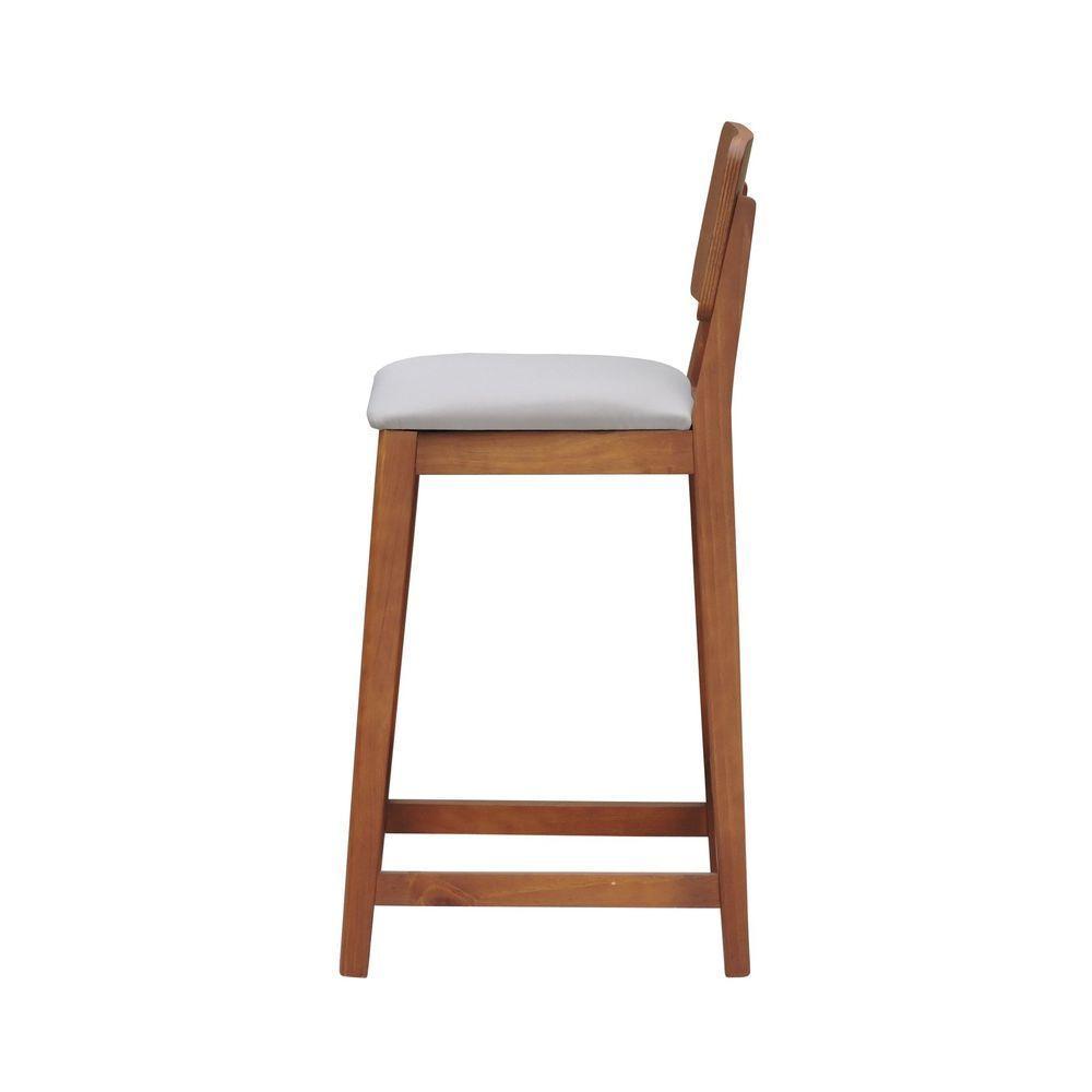 Banqueta Lyon Madeira Maciça Com Encosto Anatômico E Assento Estofado Com 68cm Altura - Amêndoa Linho Bege - 8