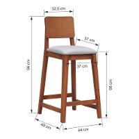 Banqueta Lyon Madeira Maciça Com Encosto Anatômico E Assento Estofado Com 68cm Altura - Amêndoa Linho Bege - 3