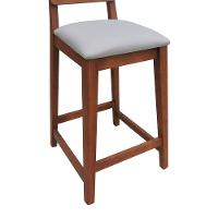 Banqueta Lyon Madeira Maciça Com Encosto Anatômico E Assento Estofado Com 68cm Altura - Amêndoa Linho Bege - 6