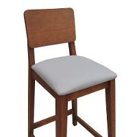 Banqueta Lyon Madeira Maciça Com Encosto Anatômico E Assento Estofado Com 68cm Altura - Amêndoa Linho Bege - 7