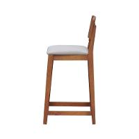 Banqueta Lyon Madeira Maciça Com Encosto Anatômico E Assento Estofado Com 68cm Altura - Amêndoa Linho Bege - 8