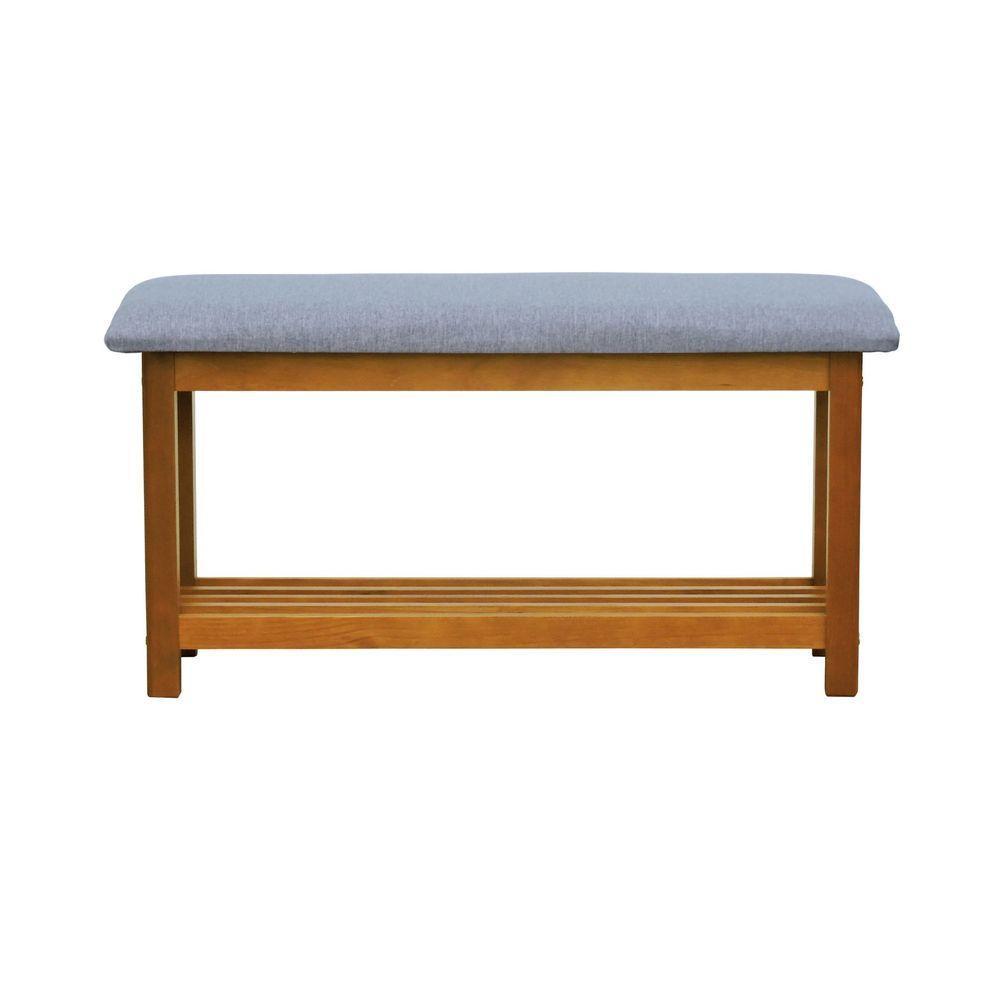 Banco Sapateira Viena Madeira Maciça - Amêndoa Assento Estof. Linho Cinza Mescla Impermeável - 3