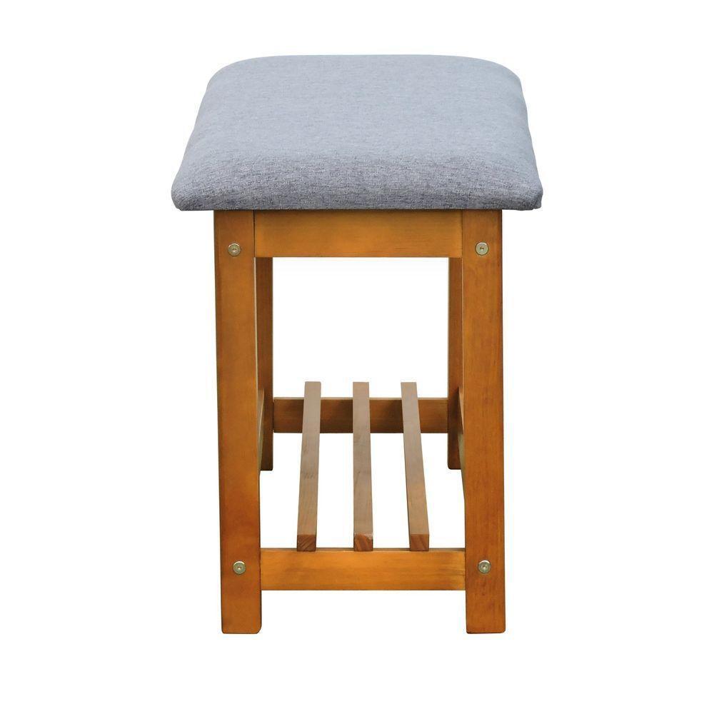 Banco Sapateira Viena Madeira Maciça - Amêndoa Assento Estof. Linho Cinza Mescla Impermeável - 5