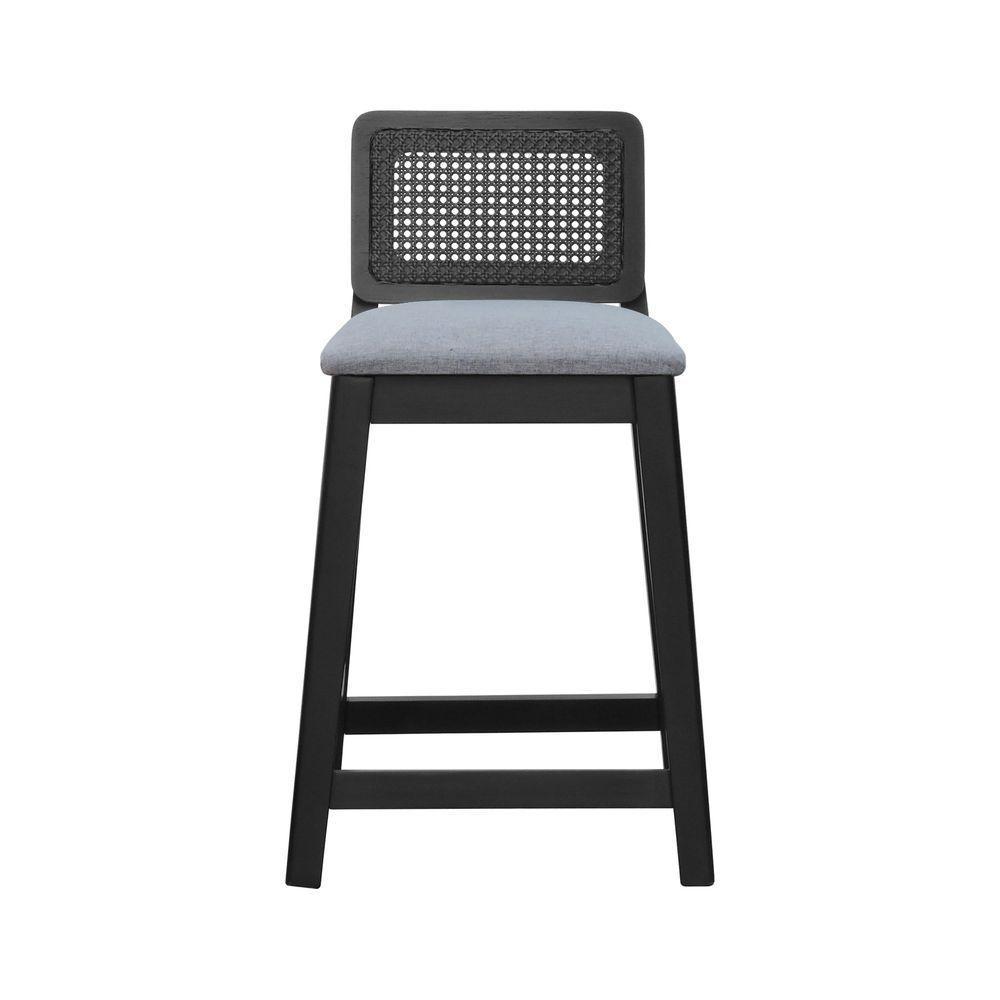 Banqueta Média Gabi Madeira Maciça Telinha - Preto Assento Estofado Linho Cinza Mescla Impermeável - 7