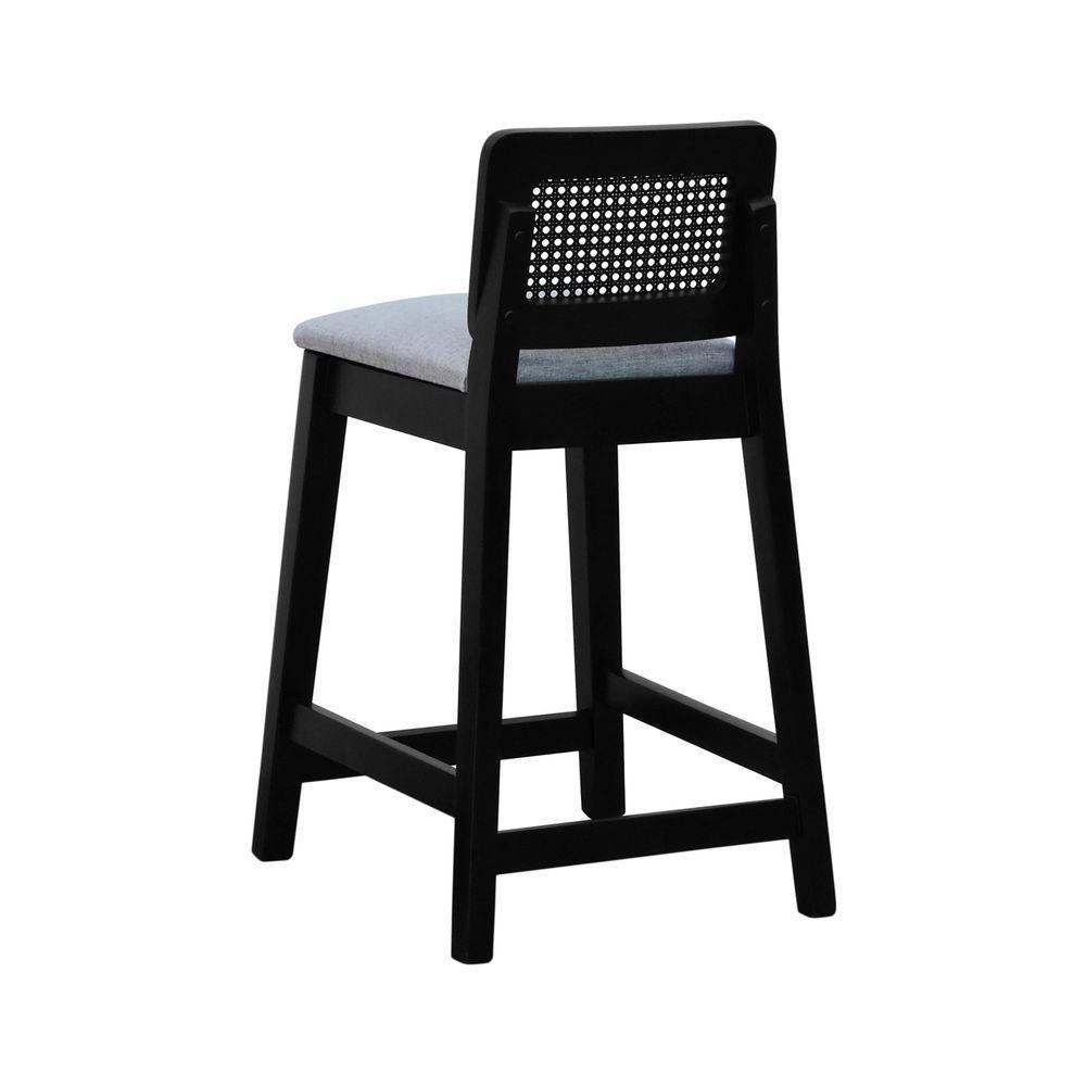 Banqueta Média Gabi Madeira Maciça Telinha - Preto Assento Estofado Linho Cinza Mescla Impermeável - 8