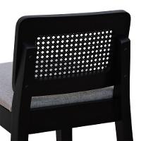 Banqueta Média Gabi Madeira Maciça Telinha - Preto Assento Estofado Linho Cinza Mescla Impermeável - 2