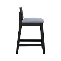 Banqueta Média Gabi Madeira Maciça Telinha - Preto Assento Estofado Linho Cinza Mescla Impermeável - 6