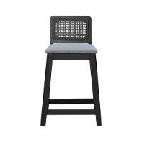 Banqueta Média Gabi Madeira Maciça Telinha - Preto Assento Estofado Linho Cinza Mescla Impermeável - 7