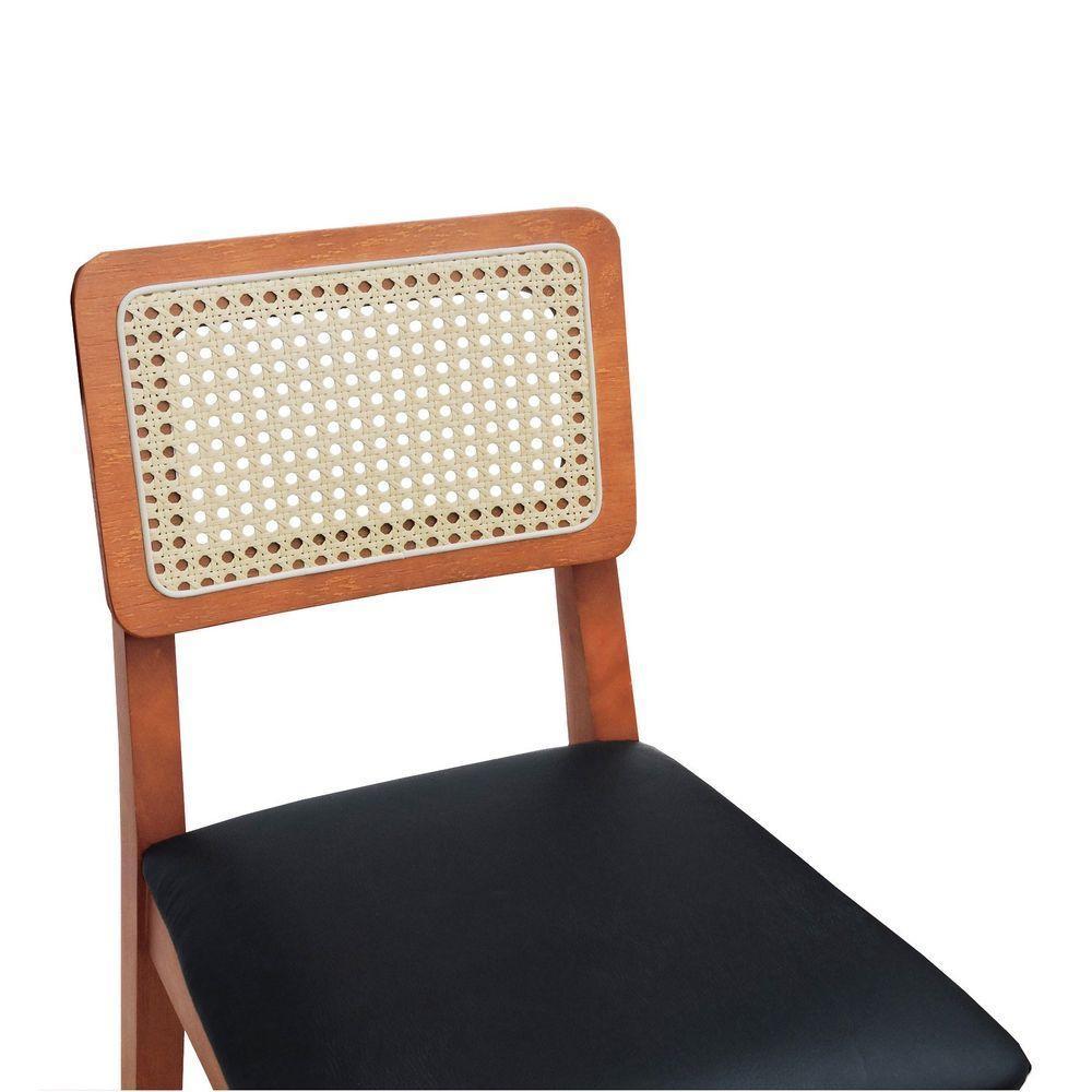 Banqueta Baixa-cadeira Gabi Madeira Maciça Encosto Telinha - Amêndoa Assento Estofado Corano Preto - 2