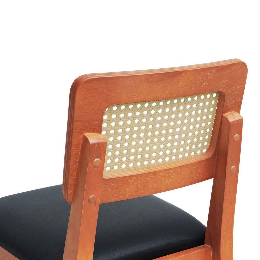 Banqueta Baixa-cadeira Gabi Madeira Maciça Encosto Telinha - Amêndoa Assento Estofado Corano Preto - 8