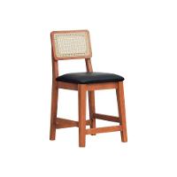 Banqueta Baixa-cadeira Gabi Madeira Maciça Encosto Telinha - Amêndoa Assento Estofado Corano Preto - 1