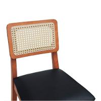 Banqueta Baixa-cadeira Gabi Madeira Maciça Encosto Telinha - Amêndoa Assento Estofado Corano Preto - 2