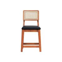 Banqueta Baixa-cadeira Gabi Madeira Maciça Encosto Telinha - Amêndoa Assento Estofado Corano Preto - 7