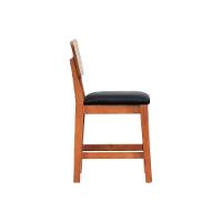 Banqueta Baixa-cadeira Gabi Madeira Maciça Encosto Telinha - Amêndoa Assento Estofado Corano Preto - 9