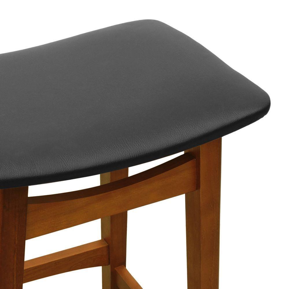 Banco Médio Confort Madeira Maciça Assento Anatômico - Amêndoa Estofado Corano Preto - 6